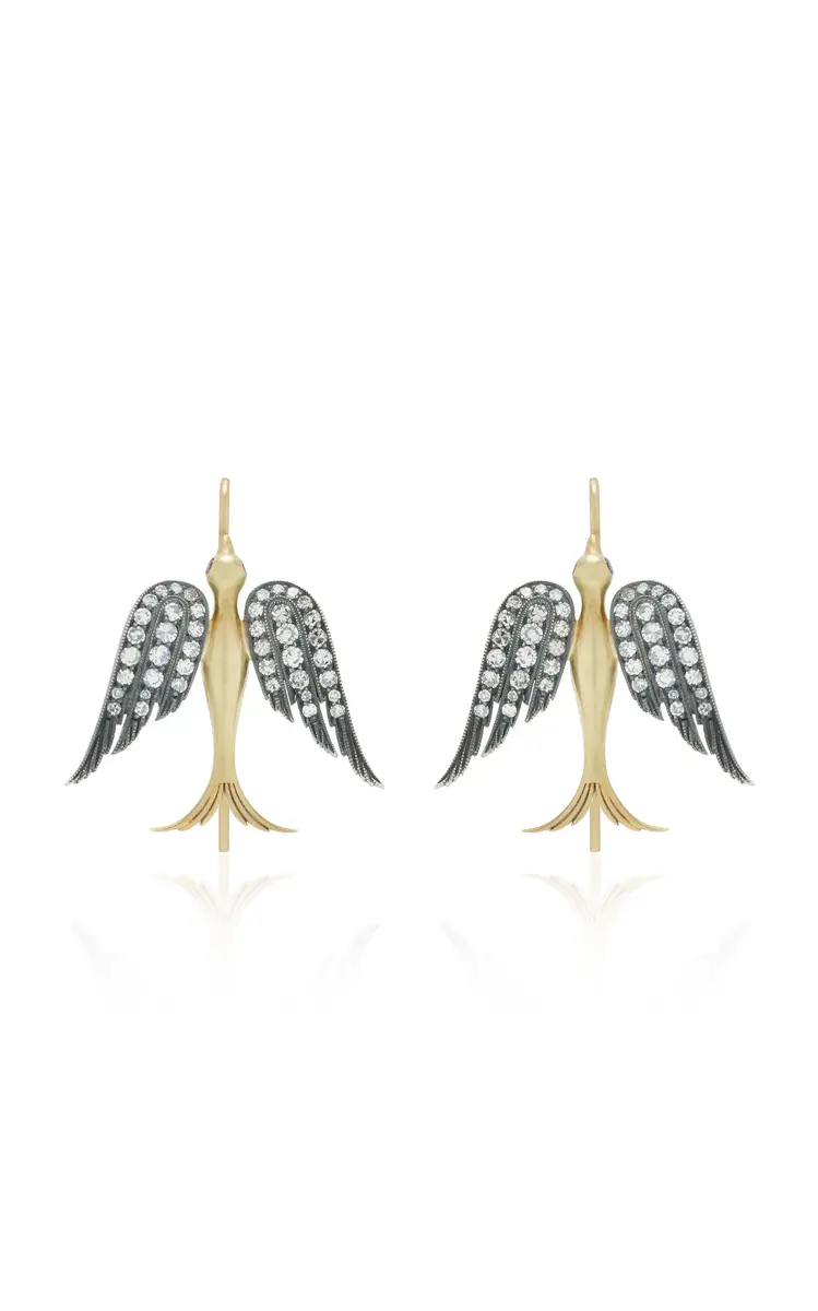 Angel Bird 18K Yellow Gold and Sterling Silver Diamond Earrings Angel Bird 18K Yellow Gold and Sterling Silver Diamond Earrings