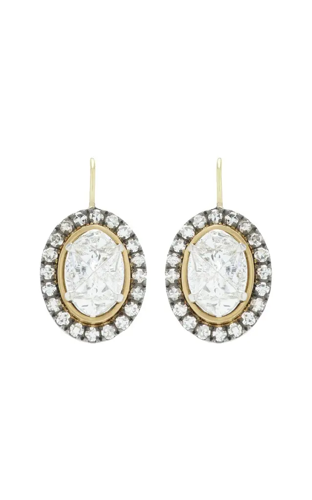 Oval Mosaic 18K Yellow Gold and Sterling Silver Diamond Earrings Oval Mosaic 18K Yellow Gold and Sterling Silver Diamond Earrings