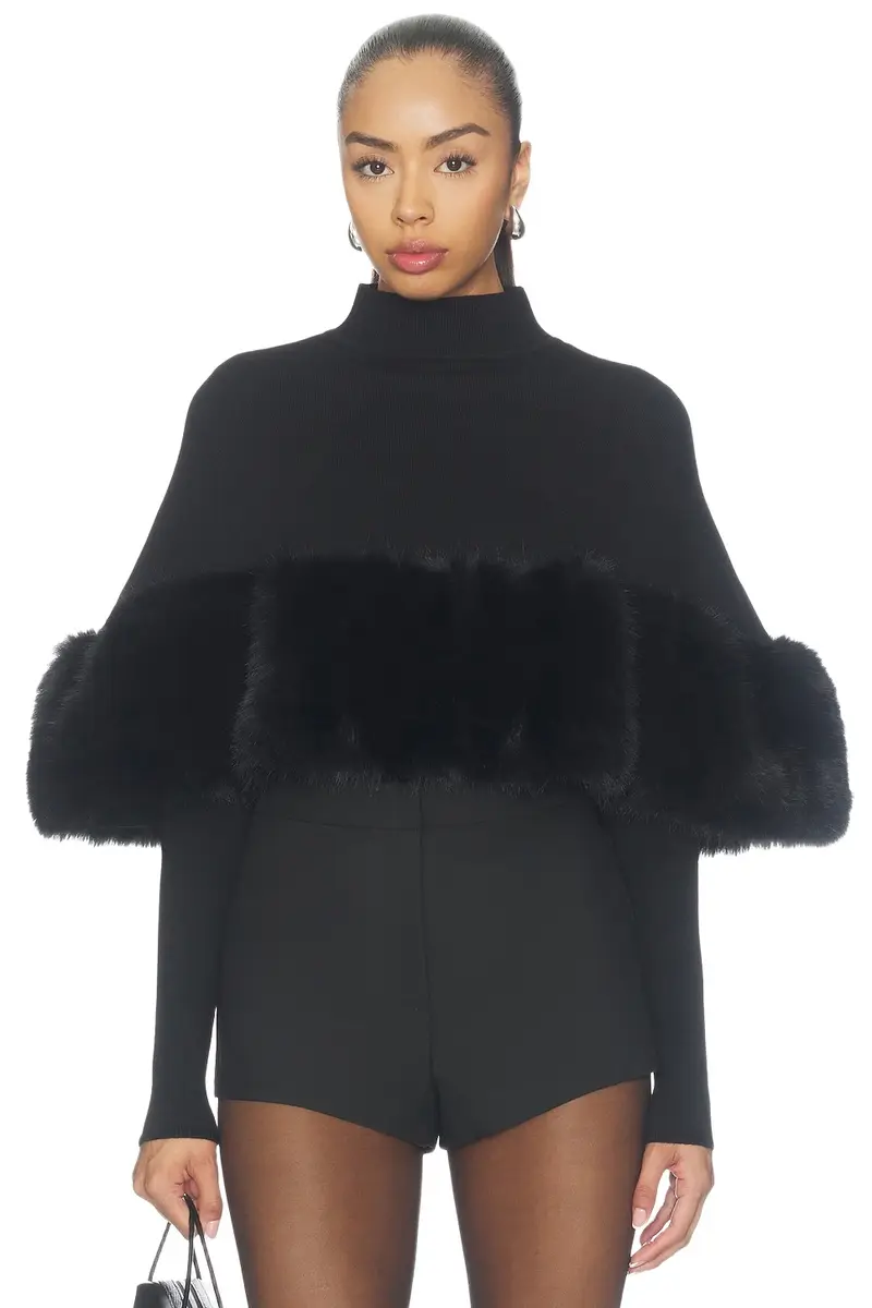 Naked Wardrobe Knit Faux Fur Cape Top
