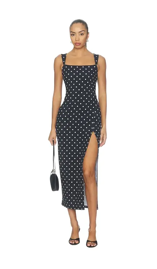 Polka Dot Angle Strap Slit Dress Polka Dot Angle Strap Slit Dress