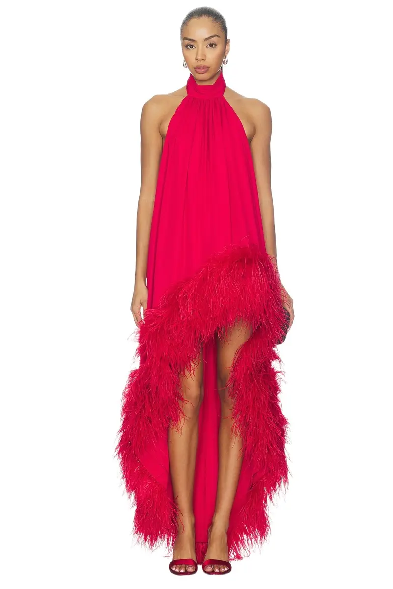 Bronx and Banco Halter Neck Feather Gown