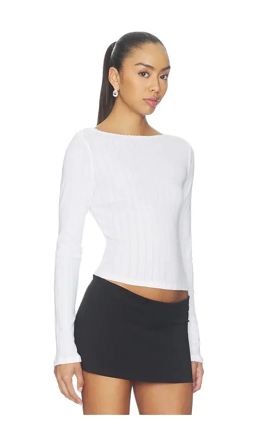 LESET Pointelle Long Sleeve Bateau Top | Thumbnail 2 LESET Pointelle Long Sleeve Bateau Top | Thumbnail 2