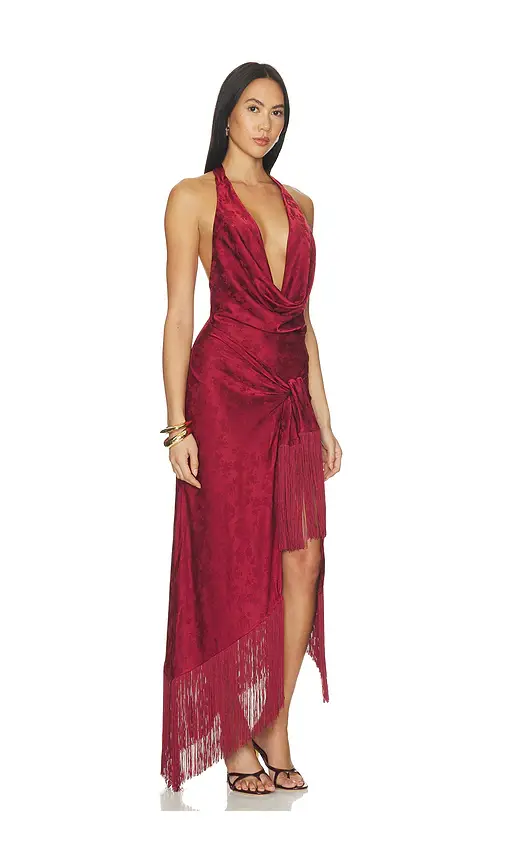 Lovers and Friends Mona Satin Fringe Midi Dress | Thumbnail 2 Lovers and Friends Mona Satin Fringe Midi Dress | Thumbnail 2