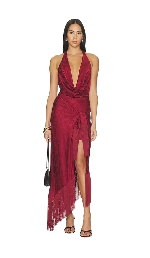 Mona Satin Fringe Midi Dress Mona Satin Fringe Midi Dress