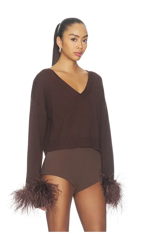 Lapointe Merino Cropped V Neck Sweater With Feather Cuff | Thumbnail 2