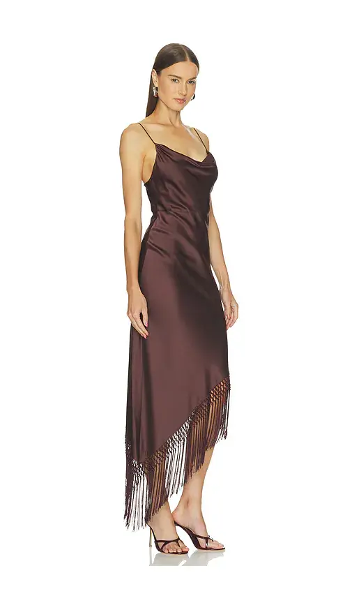 Alice + Olivia Alice + Olivia Harmony Drapey Slip Asymmetrical Midi Dress With Fringe | Thumbnail 2 Alice + Olivia Alice + Olivia Harmony Drapey Slip Asymmetrical Midi Dress With Fringe | Thumbnail 2