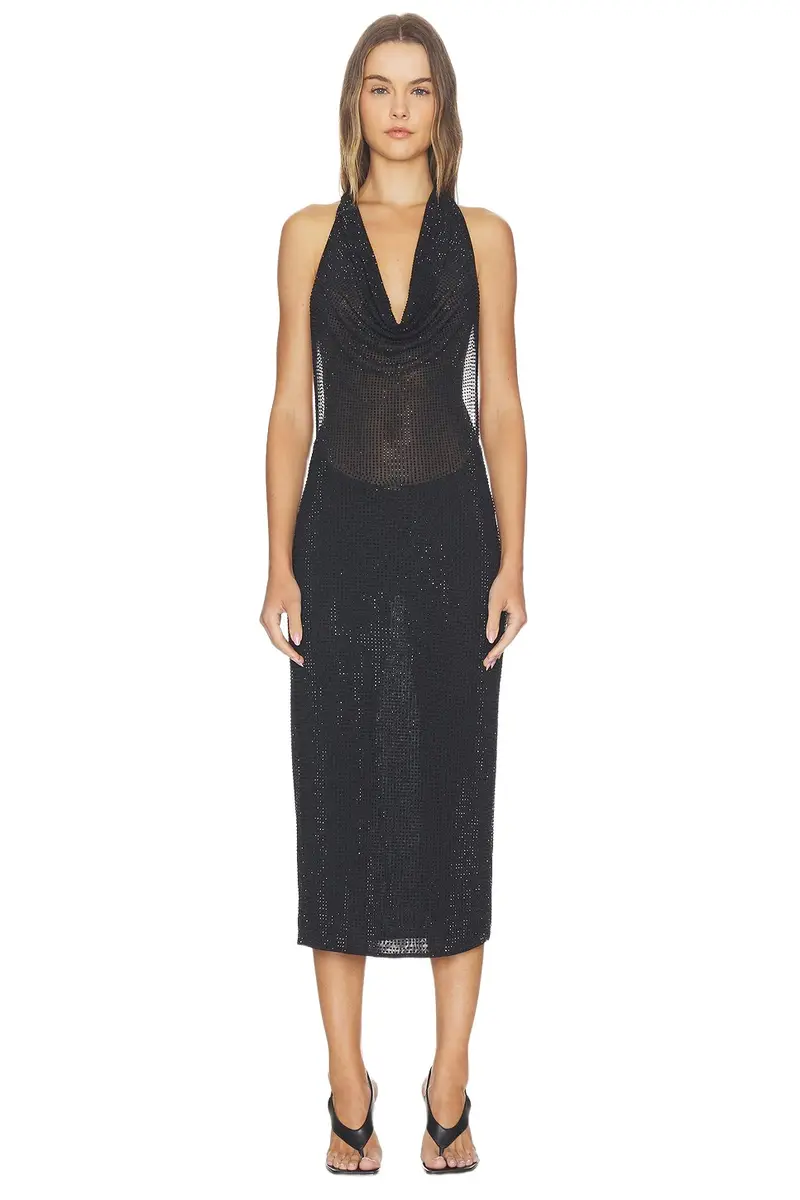 Layered Cowl Neck Hotfix Dress Layered Cowl Neck Hotfix Dress