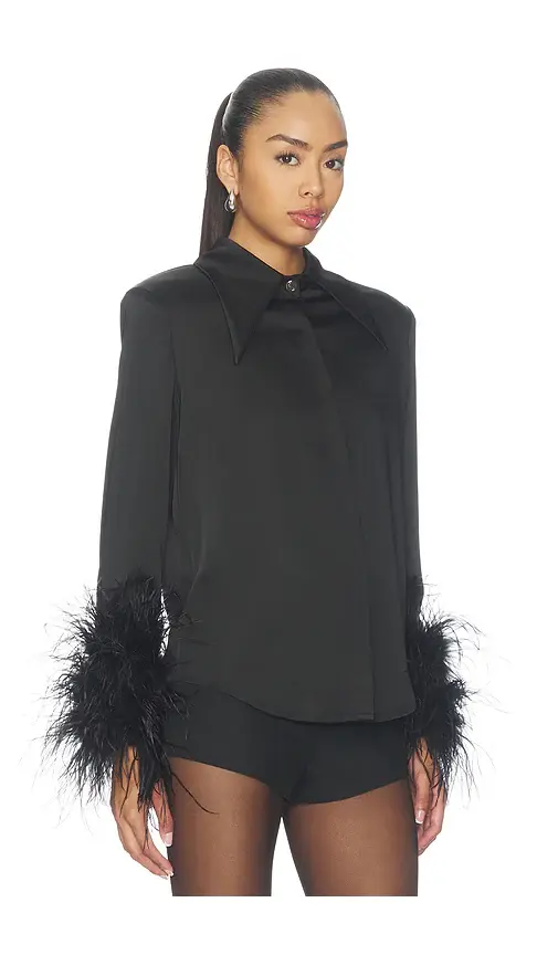 Bronx and Banco Button Down Blouse With Feather Cuffs | Thumbnail 2 Bronx and Banco Button Down Blouse With Feather Cuffs | Thumbnail 2