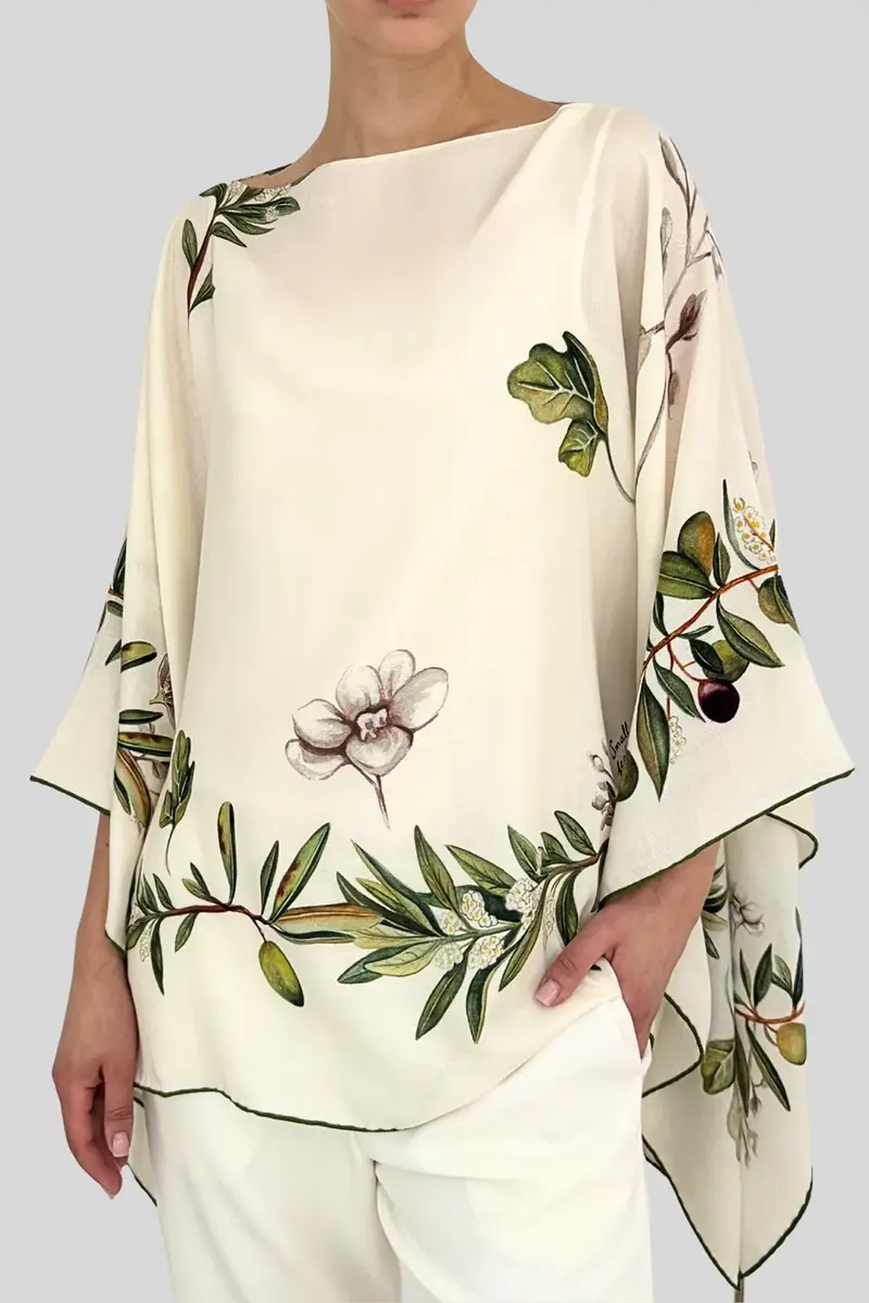 RANI ARABELLA Floral Print Poncho - Olive Tree | Thumbnail 2 RANI ARABELLA Floral Print Poncho - Olive Tree | Thumbnail 2