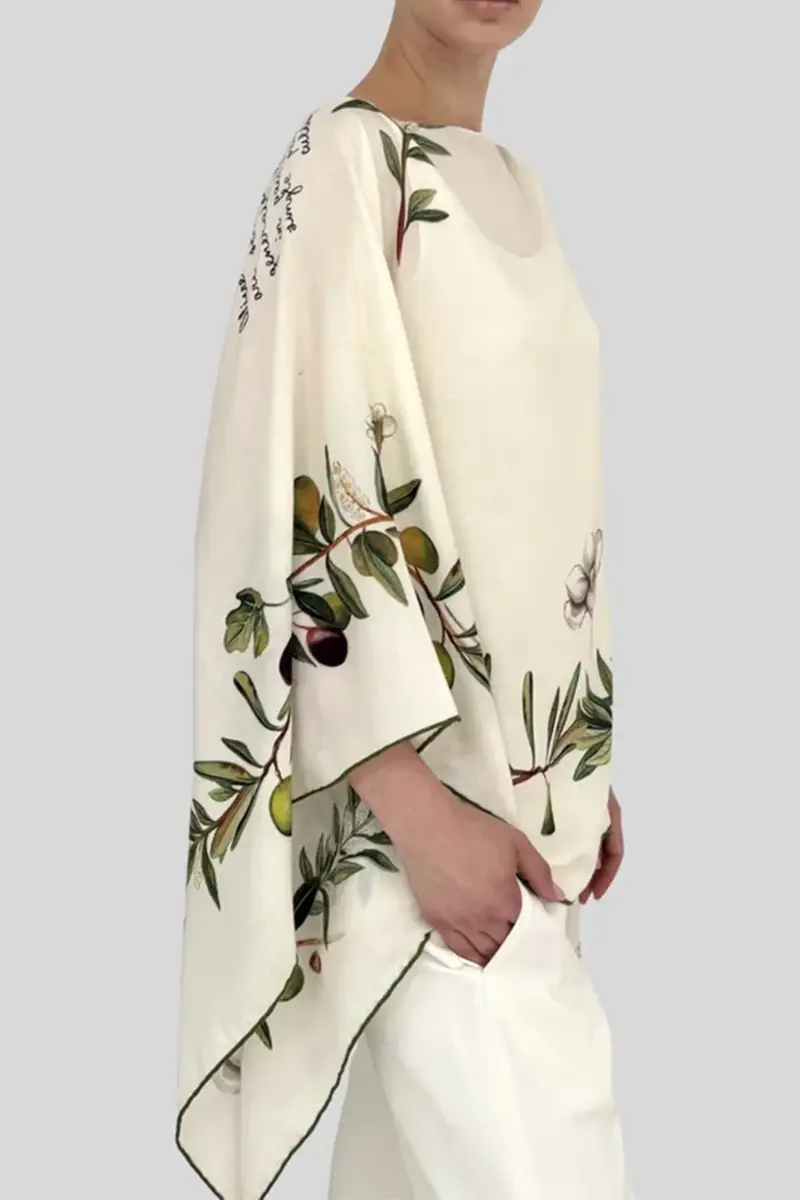 RANI ARABELLA Floral Print Poncho - Olive Tree | Thumbnail 3 RANI ARABELLA Floral Print Poncho - Olive Tree | Thumbnail 3