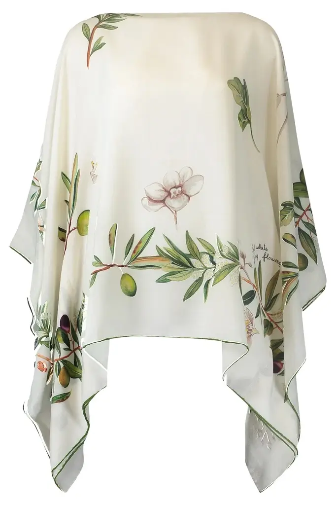 Floral Print Poncho - Olive Tree Floral Print Poncho - Olive Tree