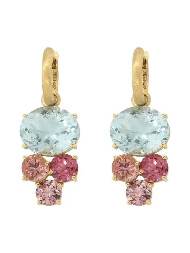 IRENE NEUWIRTH JEWELRY Aquamarine Pink Tourmaline Gemmy Gem Huggie Earrings