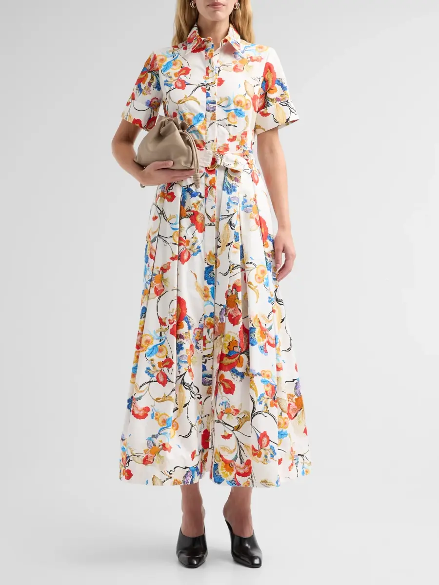 Adam Lippes Women's Leighton Floral Cotton Belted Midi Shirtdress | Thumbnail 2