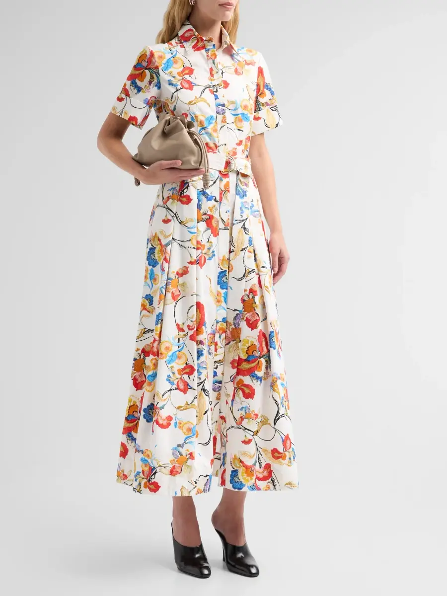 Adam Lippes Women's Leighton Floral Cotton Belted Midi Shirtdress | Thumbnail 4