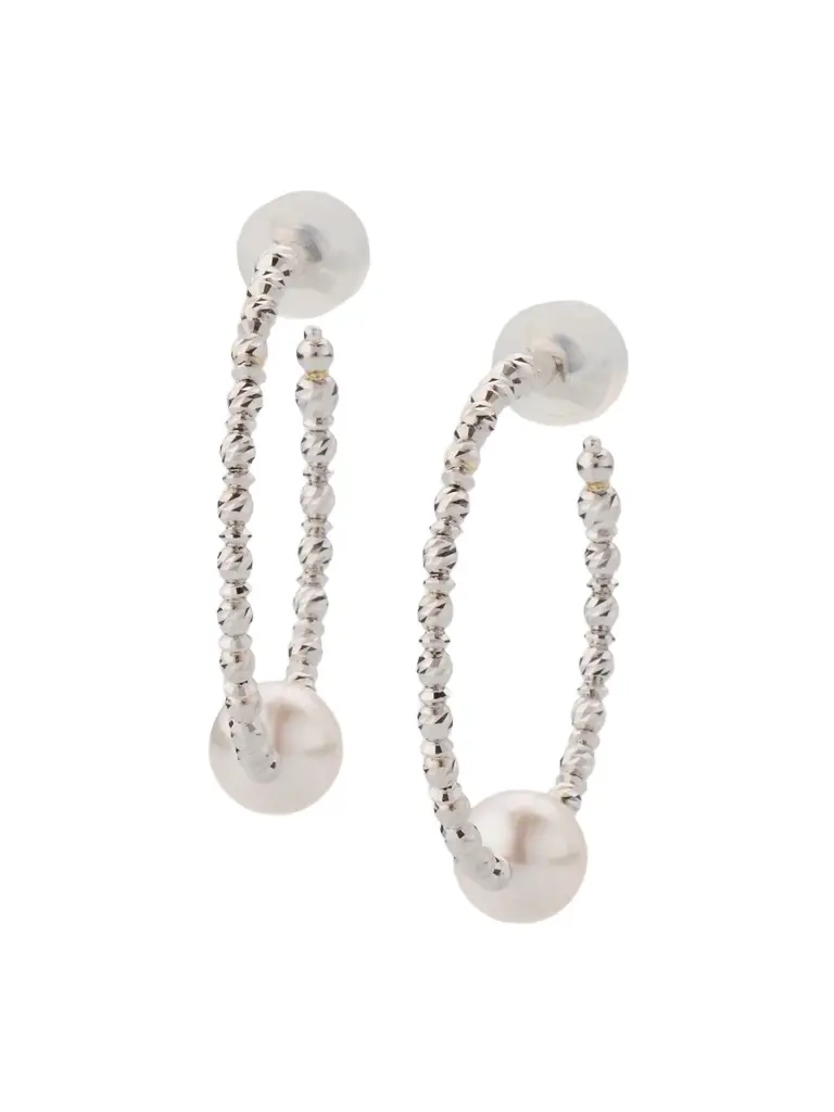 Pearls By Shari Women's 18K Yellow Gold Akoya Pearl Hoop Earrings