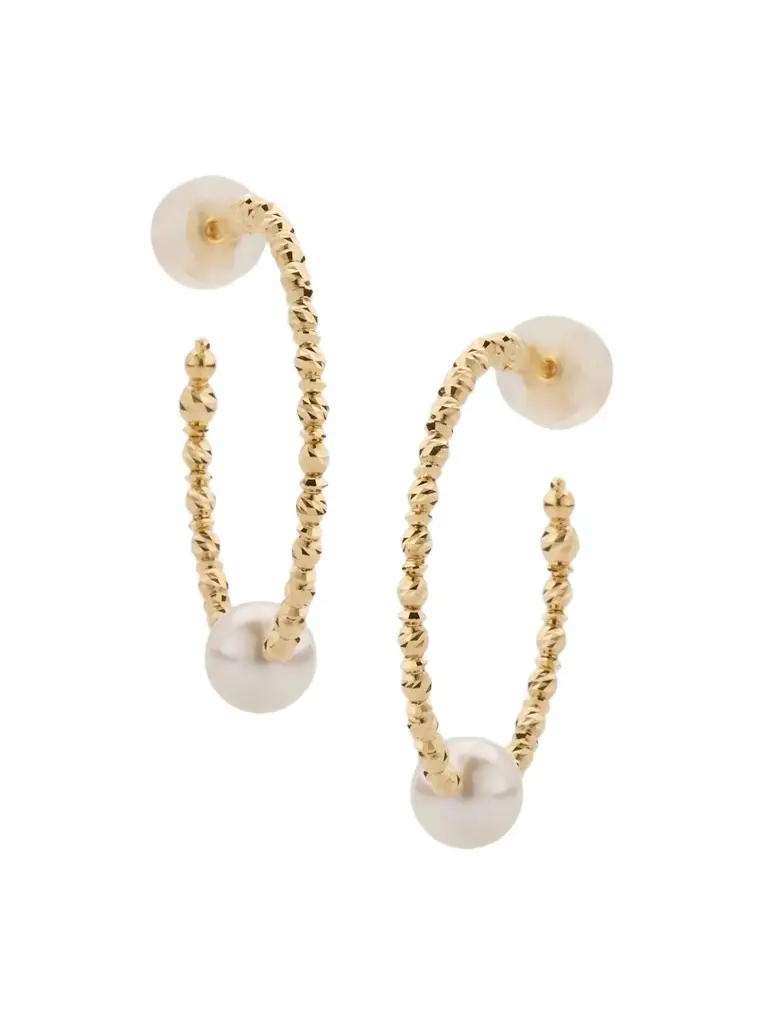 Pearls By Shari Women's 18K Yellow Gold Akoya Pearl Hoop Earrings