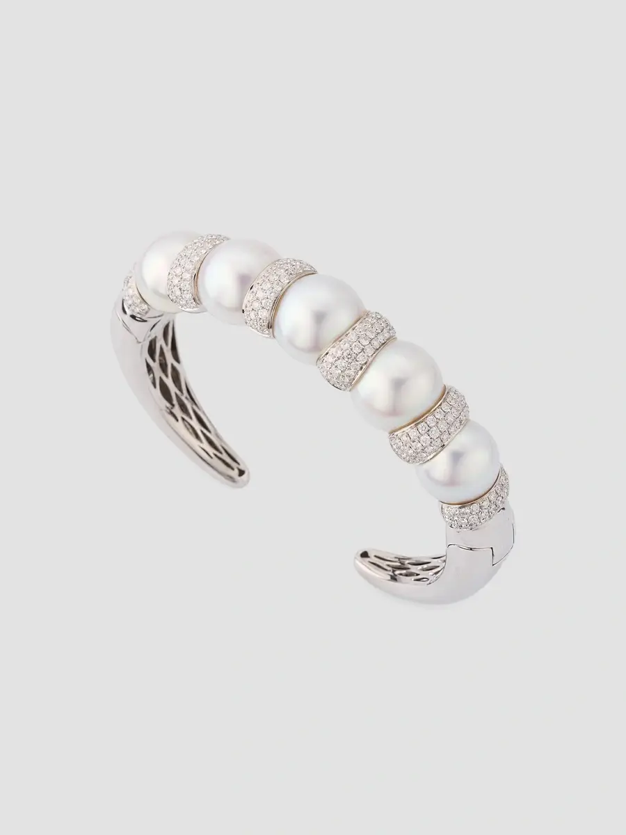 Belpearl Women's 18K White Gold, South Sea Pearl & 2.50 TCW Diamond Hinged Cuff | Thumbnail 3 Belpearl Women's 18K White Gold, South Sea Pearl & 2.50 TCW Diamond Hinged Cuff | Thumbnail 3