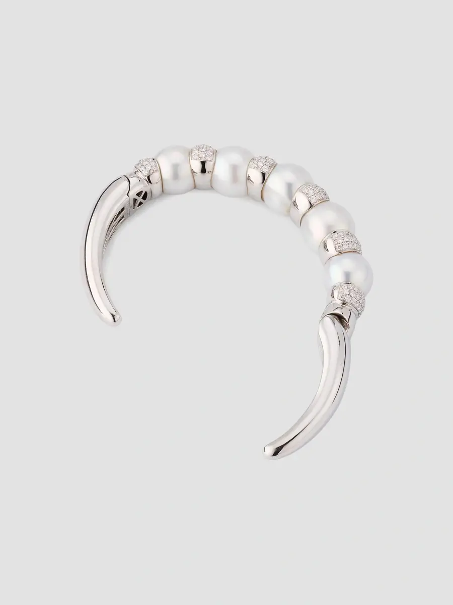Belpearl Women's 18K White Gold, South Sea Pearl & 2.50 TCW Diamond Hinged Cuff | Thumbnail 4 Belpearl Women's 18K White Gold, South Sea Pearl & 2.50 TCW Diamond Hinged Cuff | Thumbnail 4