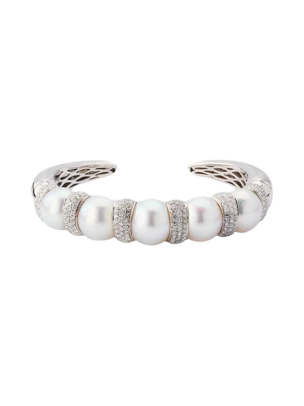 Belpearl Women's 18K White Gold, South Sea Pearl & 2.50 TCW Diamond Hinged Cuff