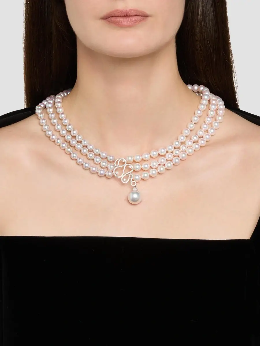Belpearl Women's 18K White Gold, Pearl & 1.10 TCW Diamond Triple-Strand Necklace | Thumbnail 2