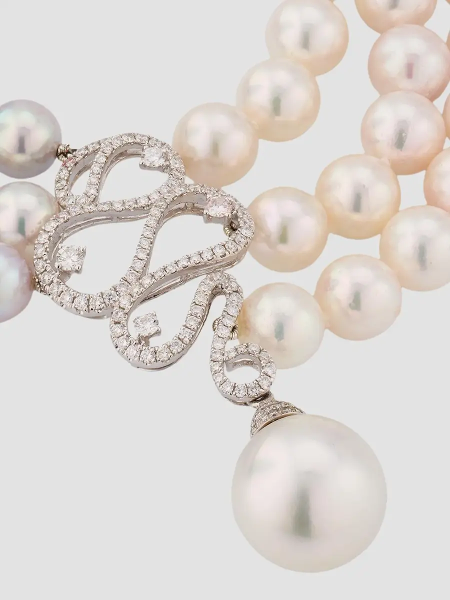 Belpearl Women's 18K White Gold, Pearl & 1.10 TCW Diamond Triple-Strand Necklace | Thumbnail 3