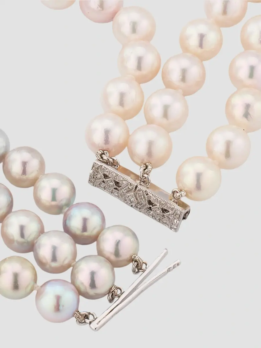 Belpearl Women's 18K White Gold, Pearl & 1.10 TCW Diamond Triple-Strand Necklace | Thumbnail 4
