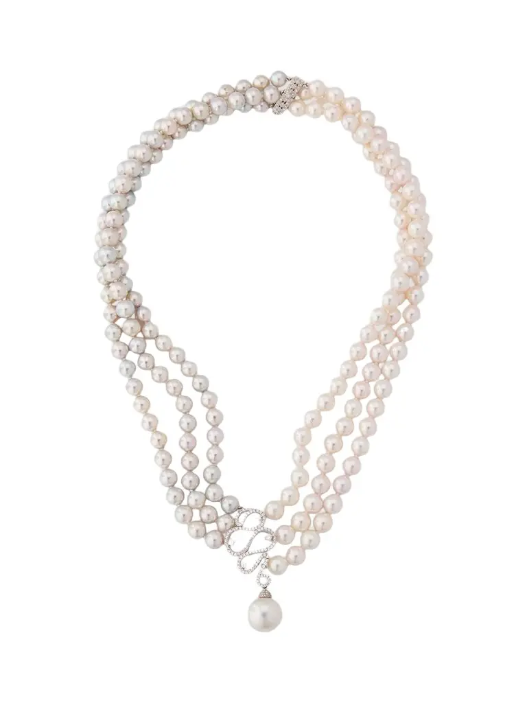 Women's 18K White Gold, Pearl & 1.10 TCW Diamond Triple-Strand Necklace Women's 18K White Gold, Pearl & 1.10 TCW Diamond Triple-Strand Necklace