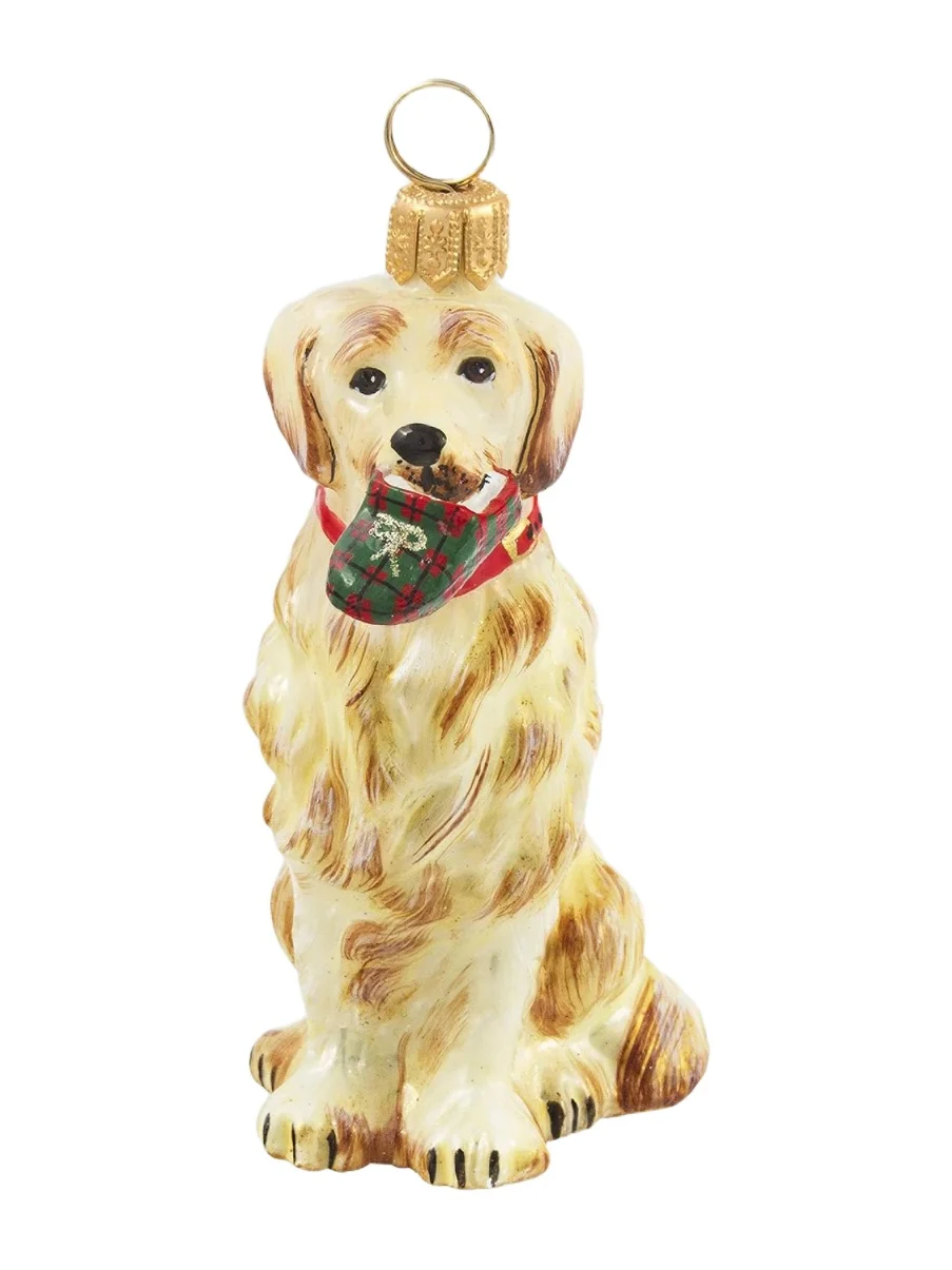 Joy To The World Pet Set Tartan Plaid Golden Retriever Ornament
