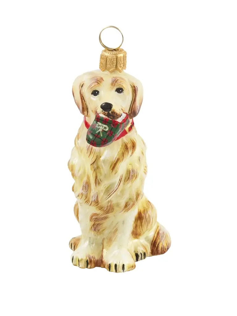 Joy To The World Pet Set Tartan Plaid Golden Retriever Ornament