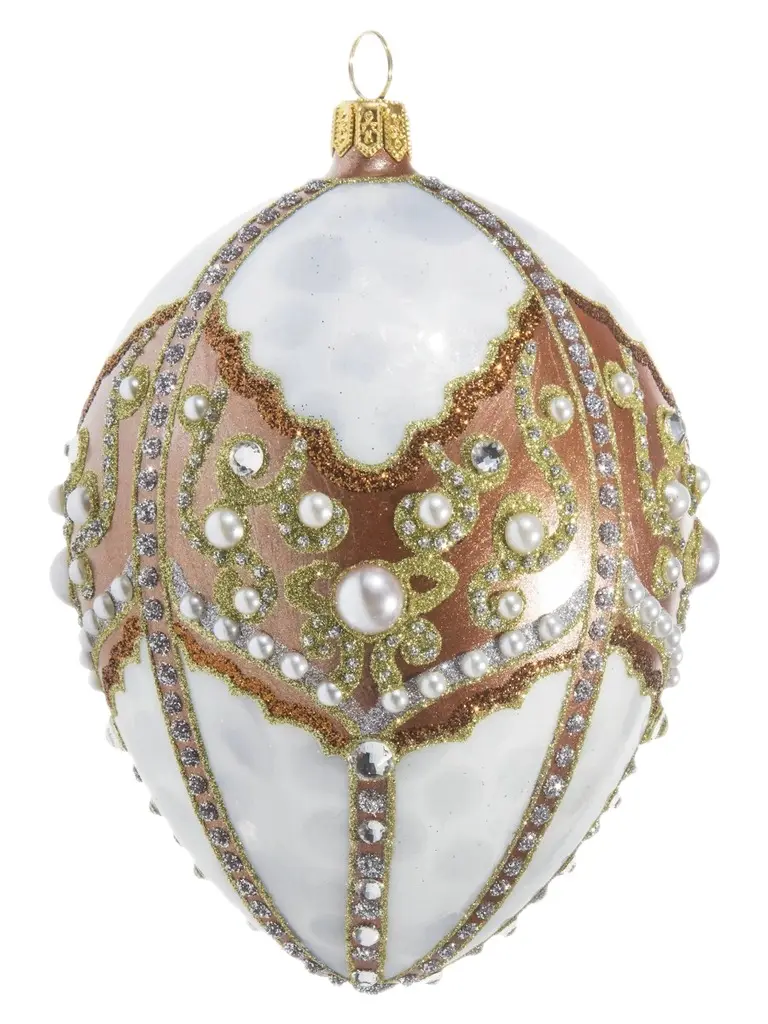 Joy To The World Glitterazzi Copper & Pearl Jeweled Egg Ornament