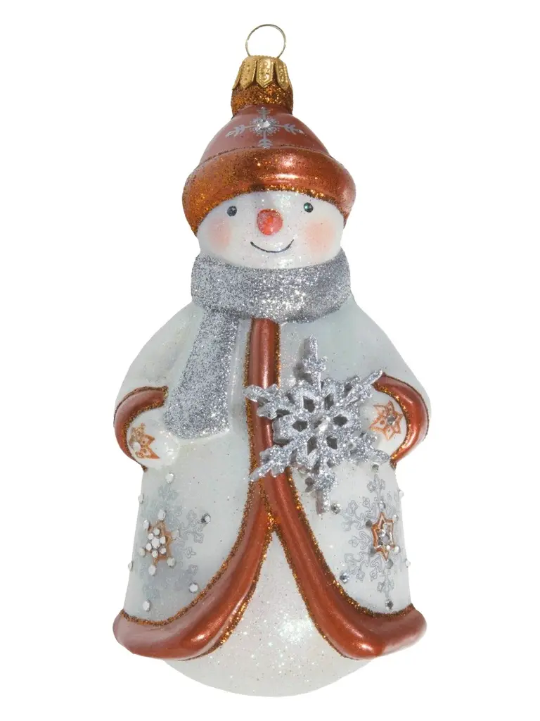 Joy To The World Glitterazzi Copper Snowflakes Snowman Ornament