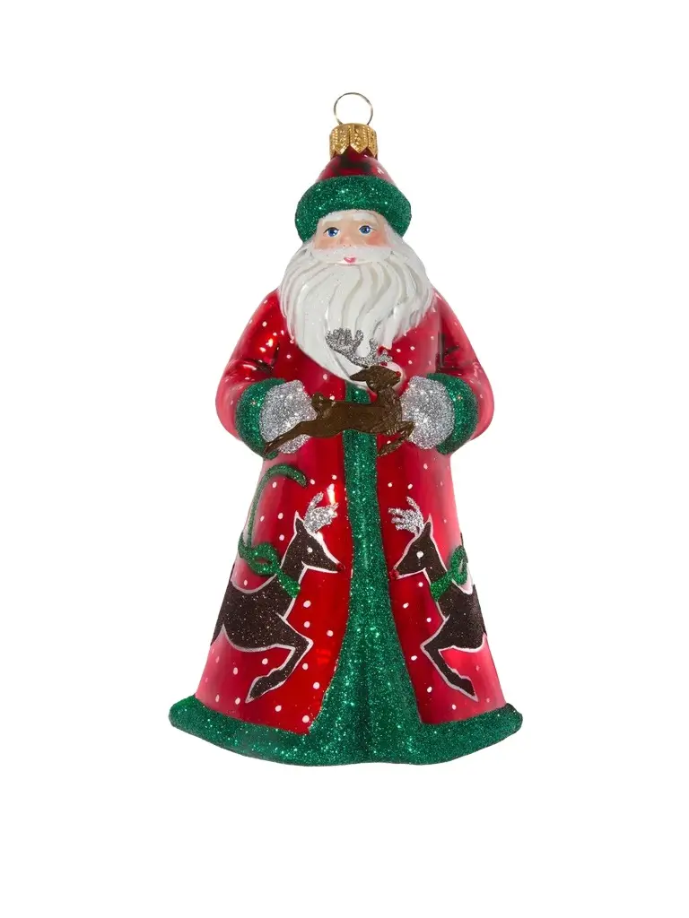 Joy To The World Glitterazzi Reindeer-Accent Santa Ornament