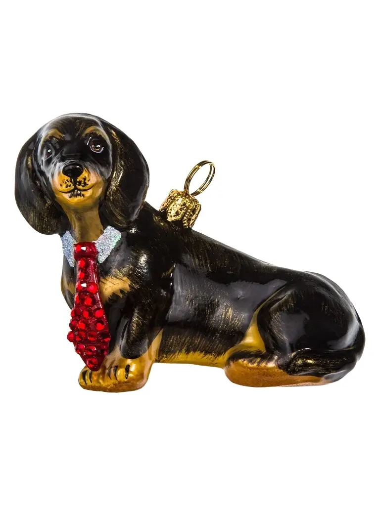 Joy To The World Pet Set Black Dachshund With Tie Ornament