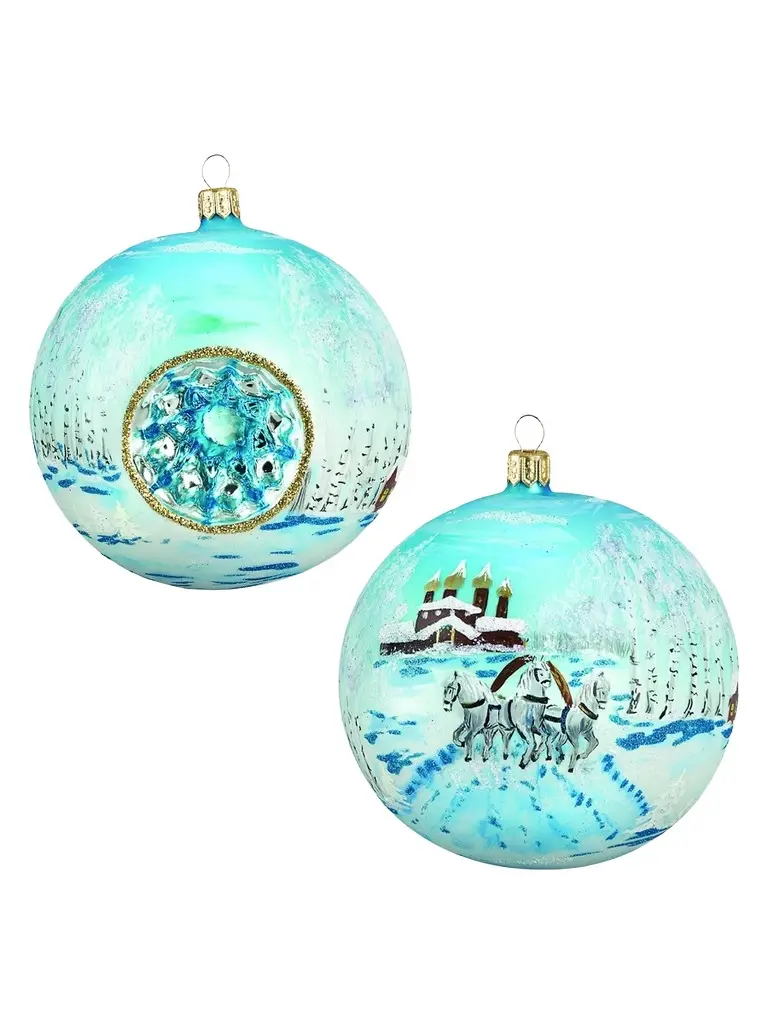 Joy To The World Metzler Bros Glass Russian Troika Reflector Ball Ornament