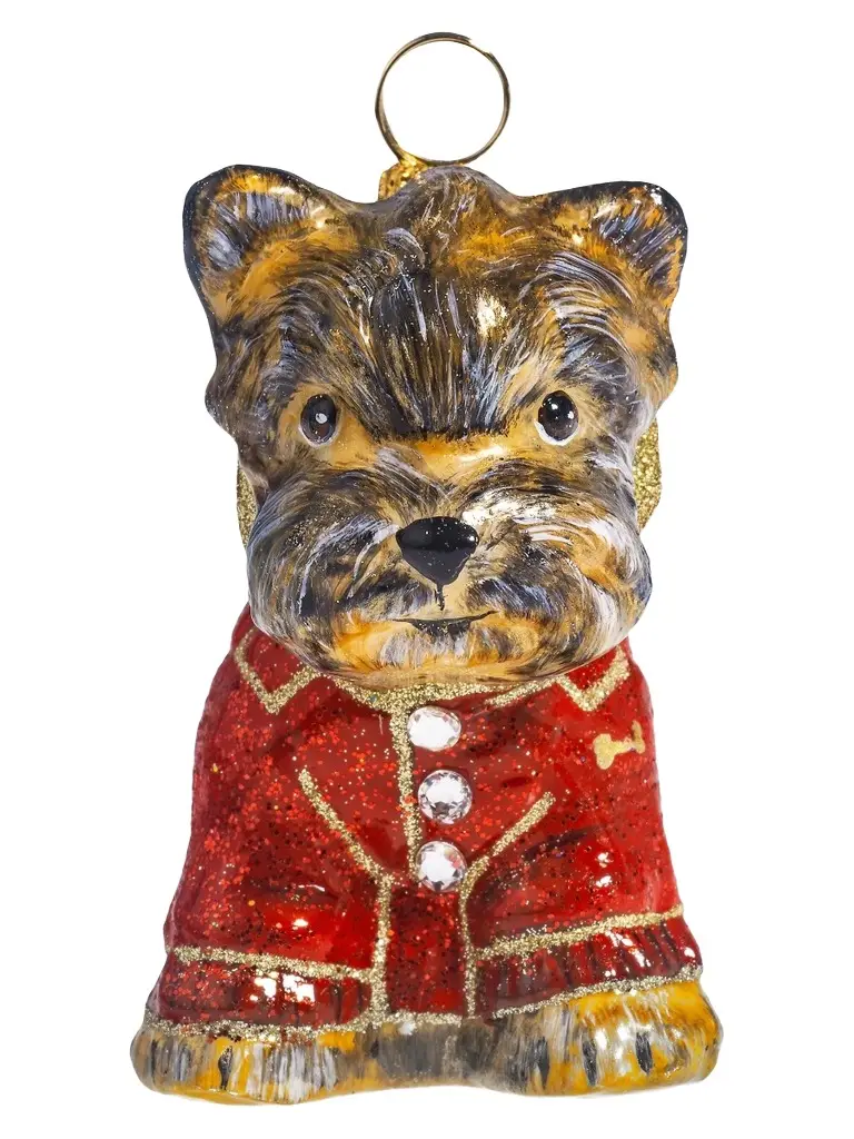 Joy To The World Diva Yorkie in Puffy Coat Ornament