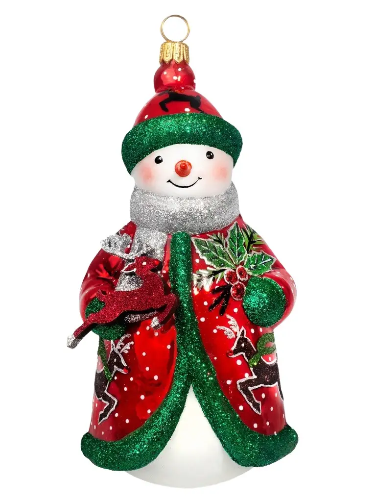Joy To The World Glitterazzi Snowman & Reindeer Glass Ornament