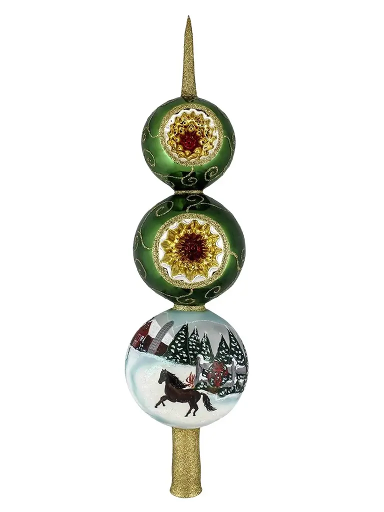 Joy To The World Glitterazzi Snowy Barn Finial With Stallion Ornament