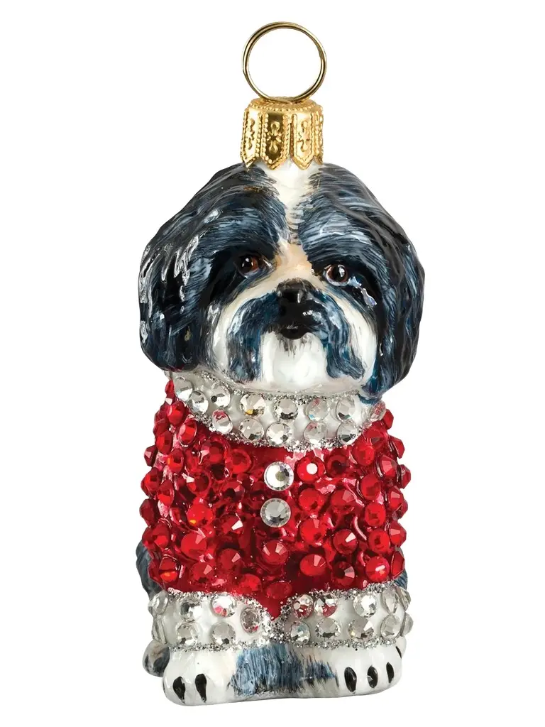 Joy To The World Diva Dog Shih Tzu in Full Crystal Coat Ornament