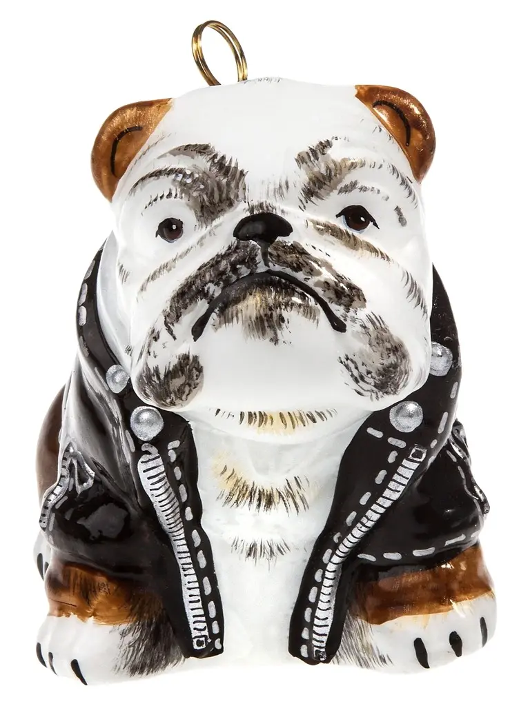 Joy To The World Pet Set Bulldog In Motorcycle Jacket Glass Ornament