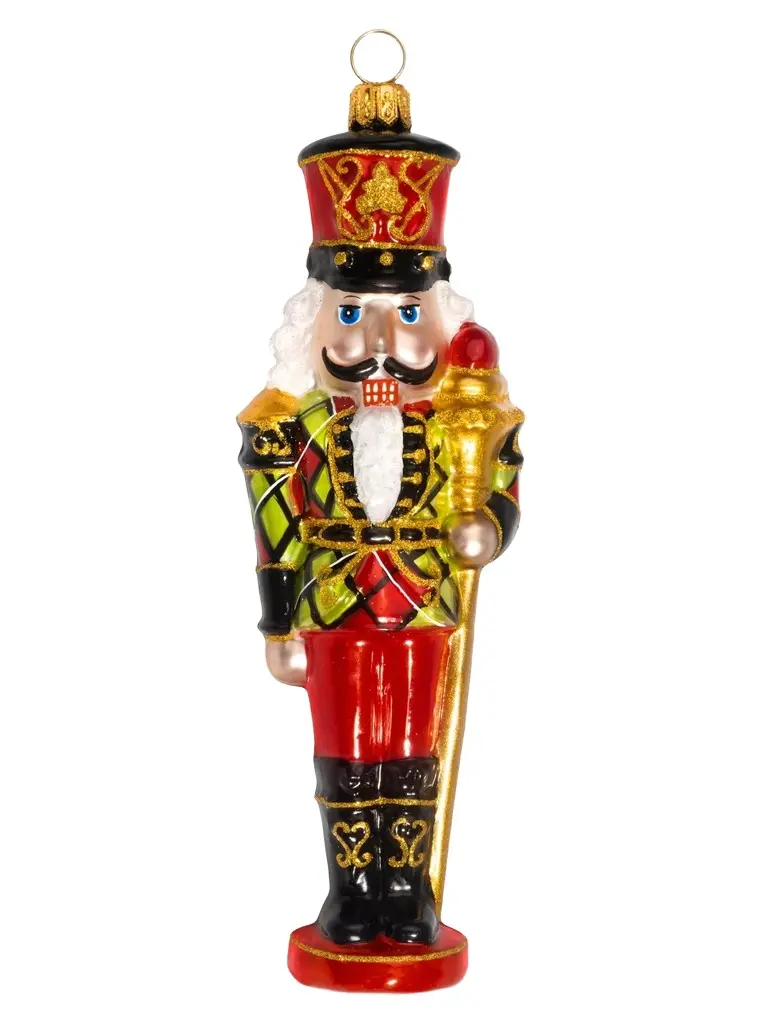 Joy To The World Plaid Nutcracker Glass Ornament