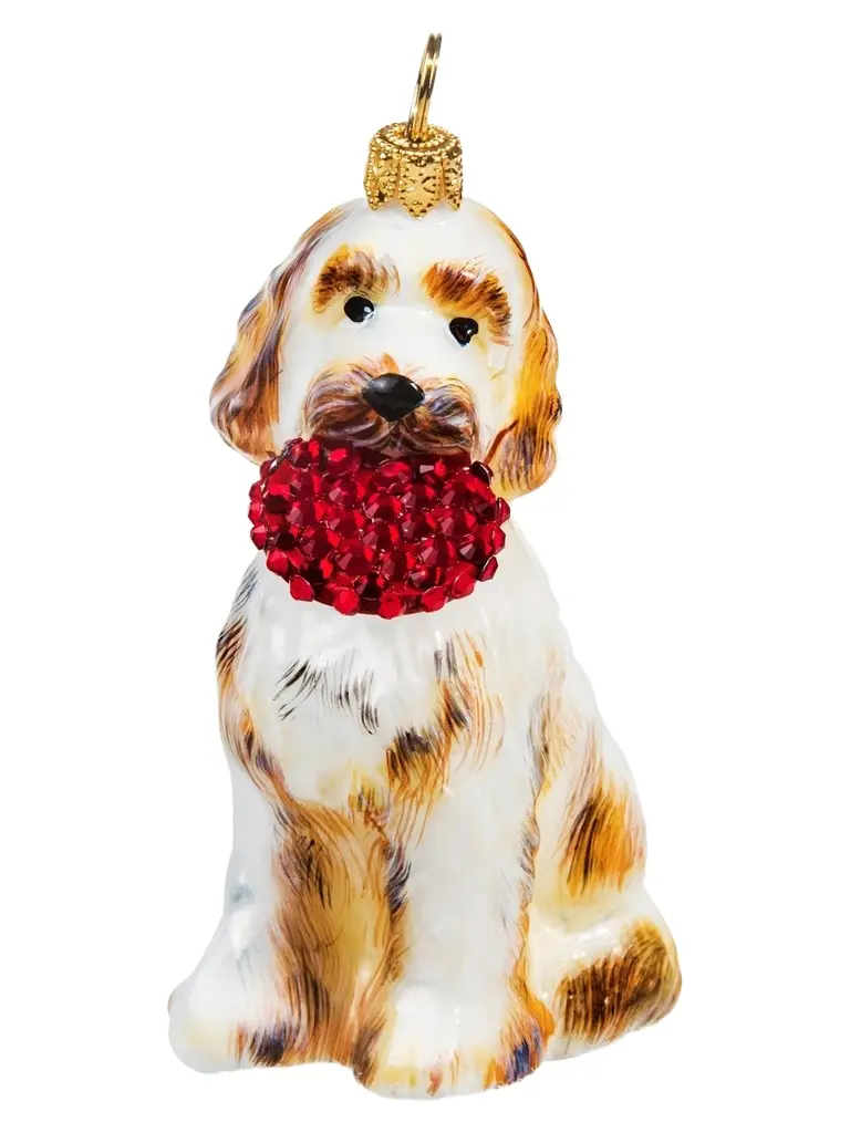 Joy To The World Pet Set Golden Doodle & Frisbee Glass Ornament