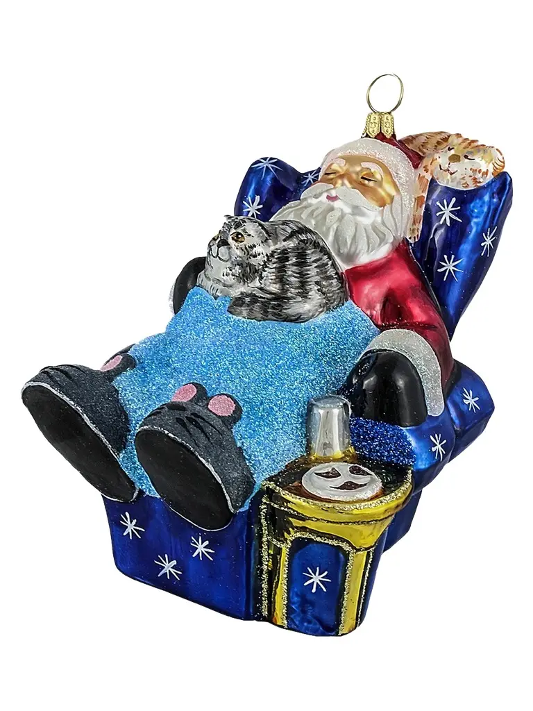 Joy To The World Pet Set Cat Nap Santa Ornament