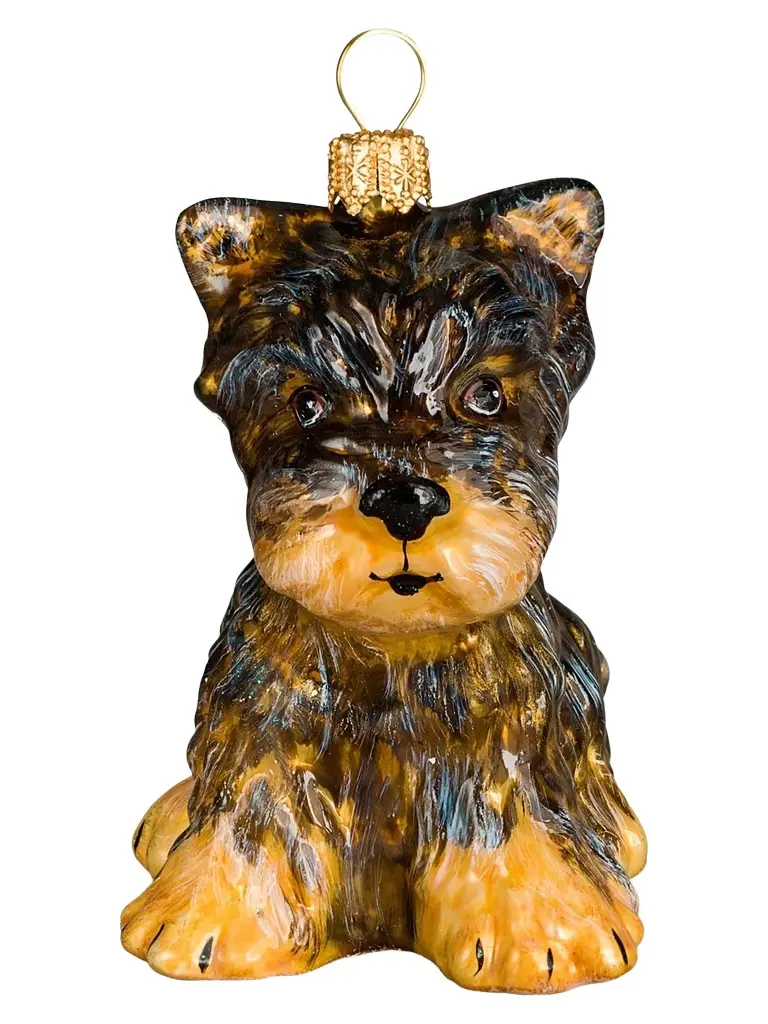 Joy To The World Yorkshire Terrier Glass Ornament