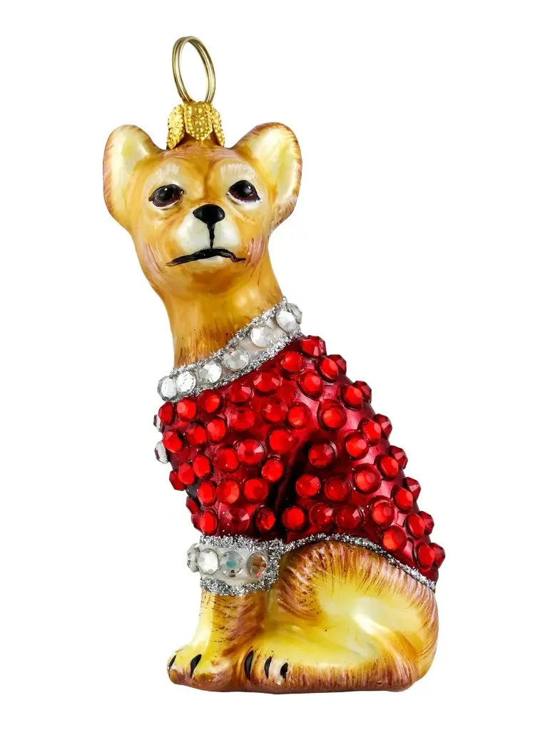 Joy To The World Diva Dog Chihuahua With Crystal Coat Ornament