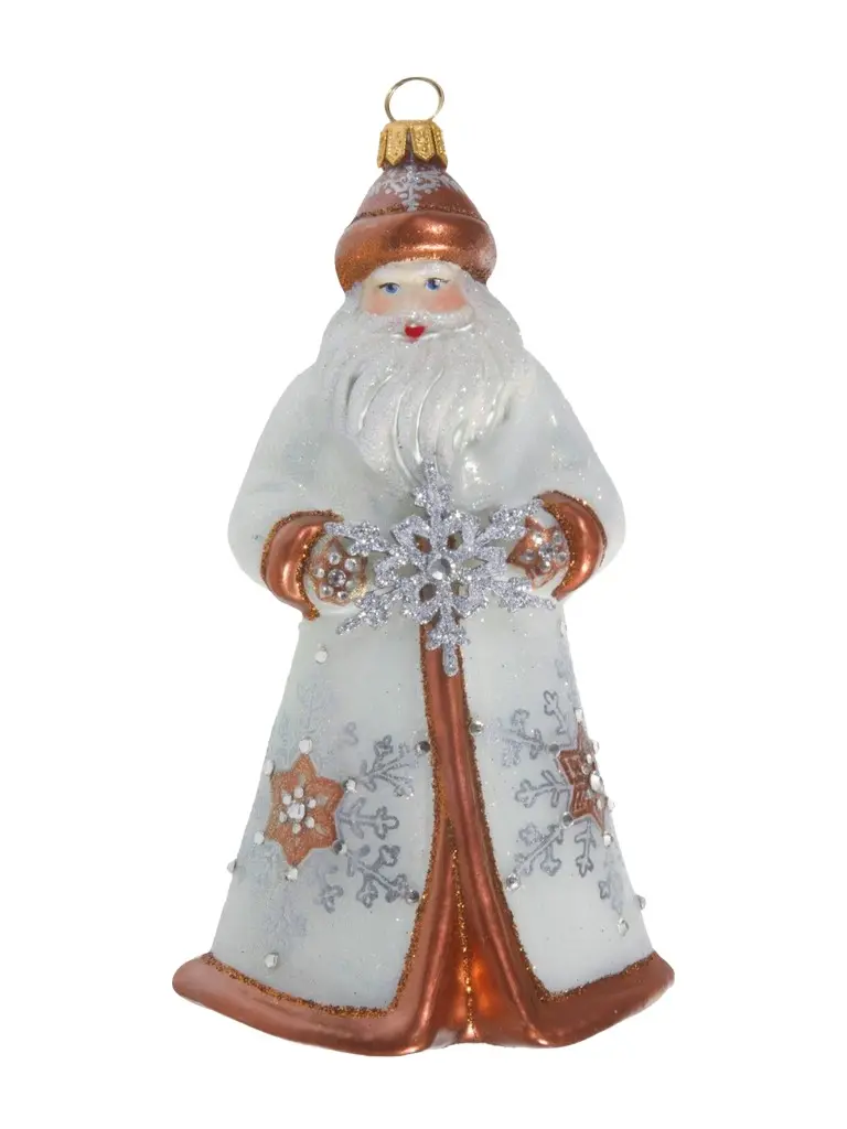 Joy To The World Glitterazzi Copper Snowflakes Santa Ornament