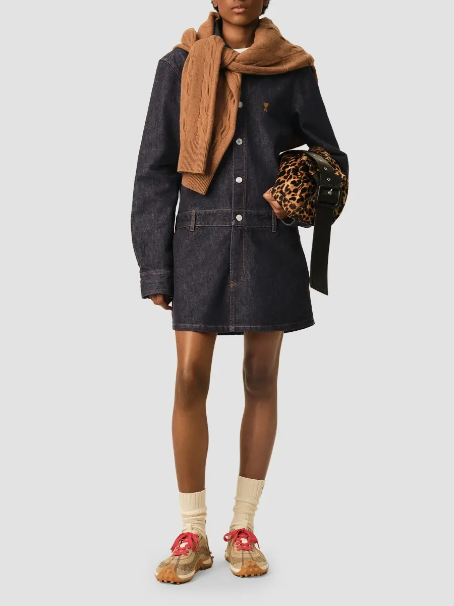 AMI PARIS Women's Ami De Coeur Denim Long-Sleeve Mini Shirtdress | Thumbnail 2
