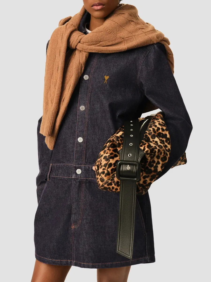 AMI PARIS Women's Ami De Coeur Denim Long-Sleeve Mini Shirtdress | Thumbnail 4