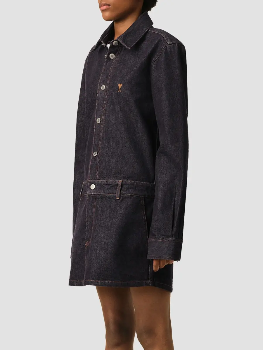 AMI PARIS Women's Ami De Coeur Denim Long-Sleeve Mini Shirtdress | Thumbnail 6