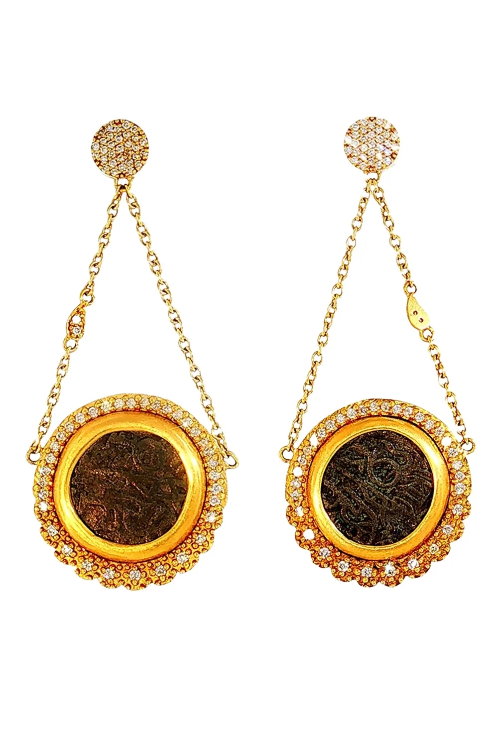 Diamond Antiquity Coin Double-Chain Earrings Diamond Antiquity Coin Double-Chain Earrings