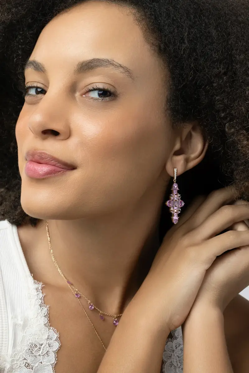 MEREDITH YOUNG Sapphire Peony Unfolding Earrings | Thumbnail 3 MEREDITH YOUNG Sapphire Peony Unfolding Earrings | Thumbnail 3